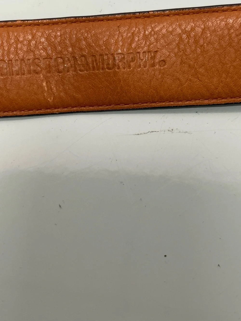 Johnston & Murphy Men's Cognac Brown Leather Belt with Silver Buckle